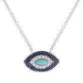0.05ct Diamond & 0.20ct Blue Sapphire & Composite Turquoise 14k White Gold Necklace